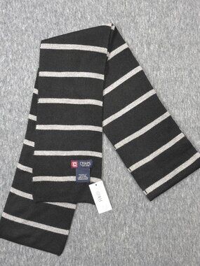 Chaps Black Gray Striped 72" Acrylic Scarf NWT